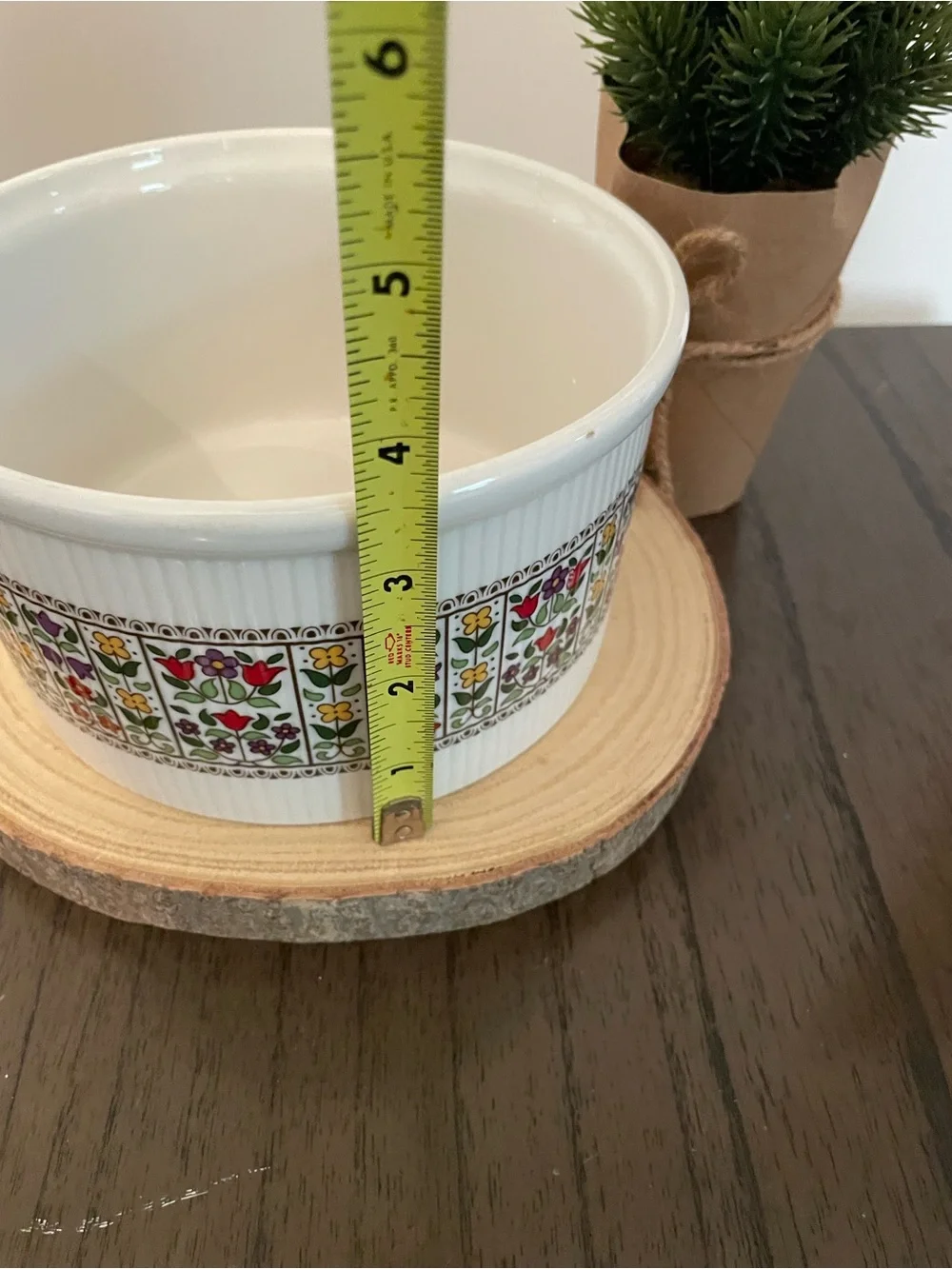 Vintage Cream Ceramic Planter with Multicolor Floral Band